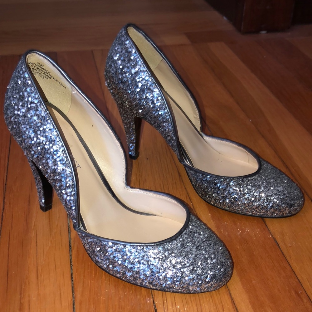 Nine West silver glitter heels